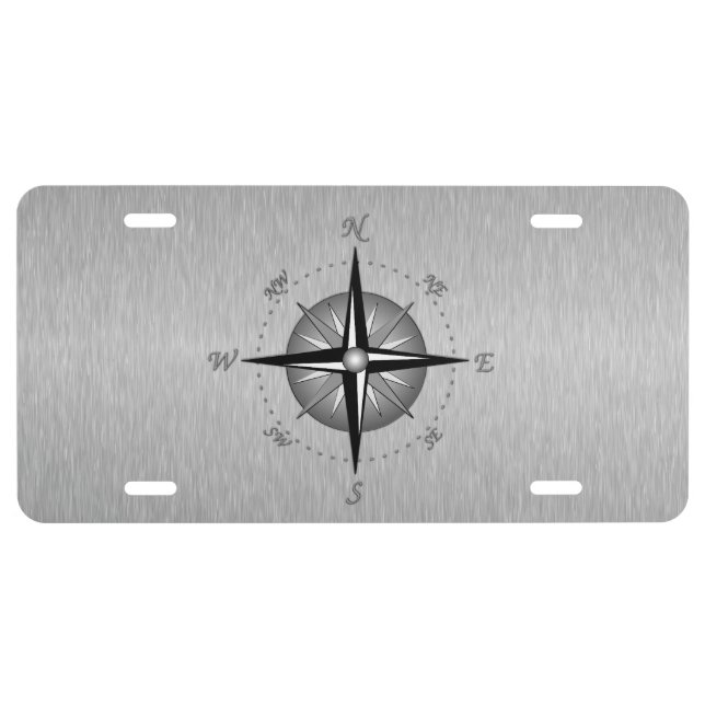 Gray Compass Rose License Plate (Front)