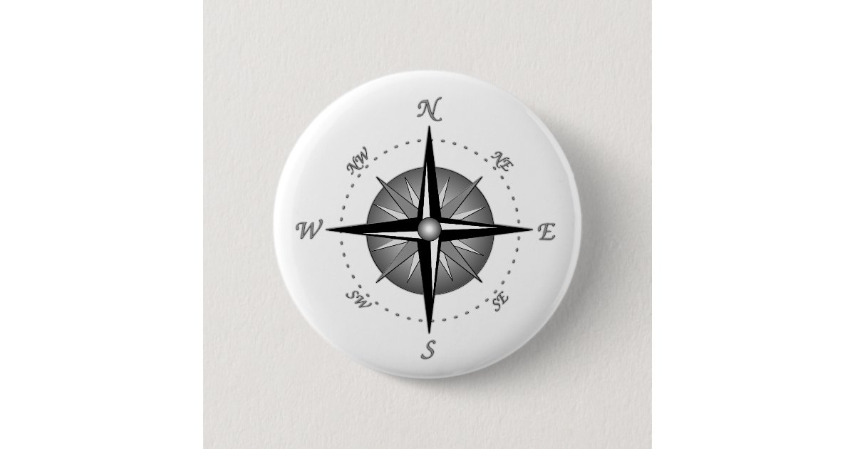 Gray Compass Rose Pinback Button | Zazzle