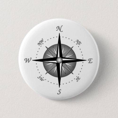 Gray Compass Rose Pinback Button