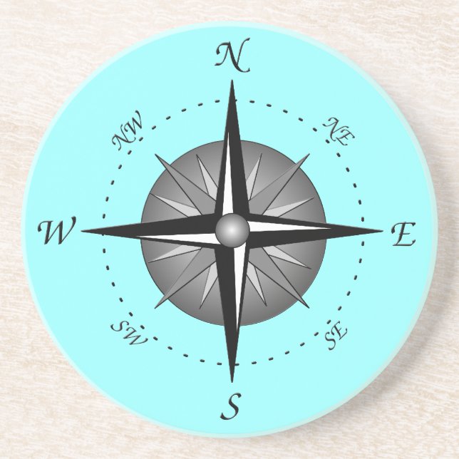 Gray Compass Rose Sandstone Coaster (Front)