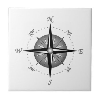 Gray Compass Rose Tile by packratgraphics at Zazzle