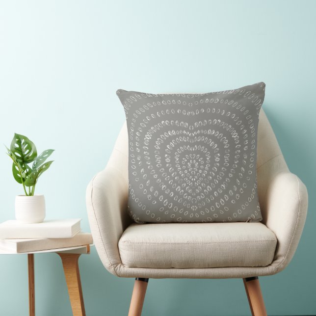 gray Concentric White Hearts Boho Throw Pillow (Chair)