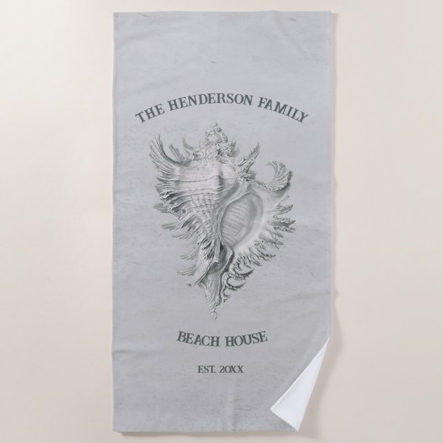 Gray Conch Shell Beach Towel (Front)