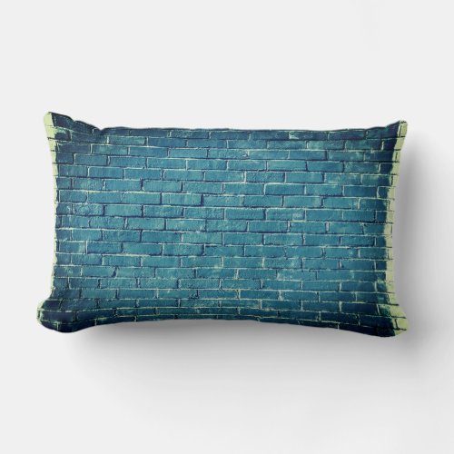 gray concrete bricks painted in blue lumbar pillow