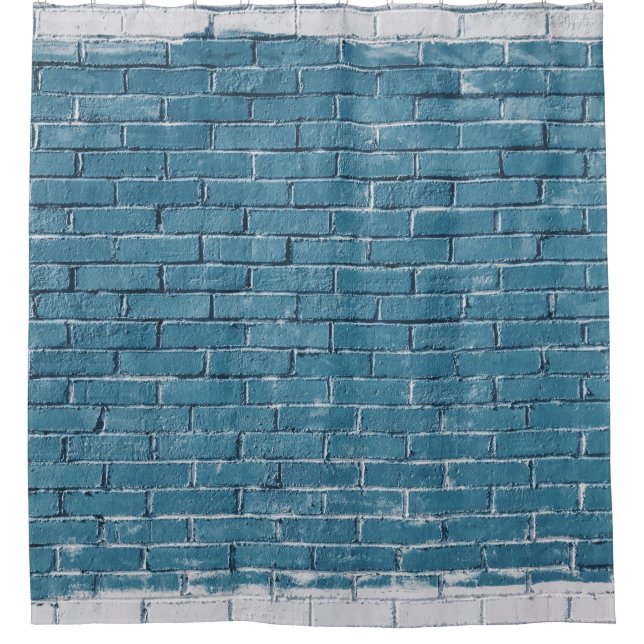 Gray concrete bricks painted in blue shower curtain (Front)