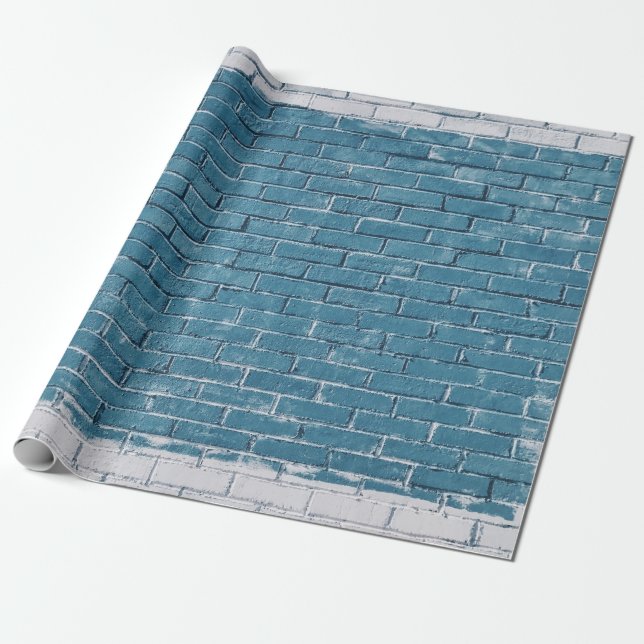 Gray concrete bricks painted in blue wrapping paper (Unrolled)