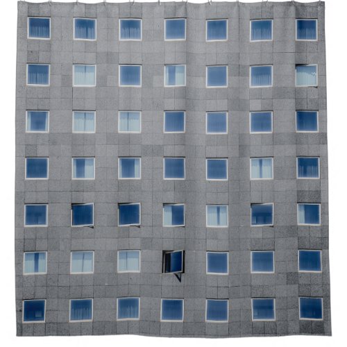 Gray concrete building photography shower curtain