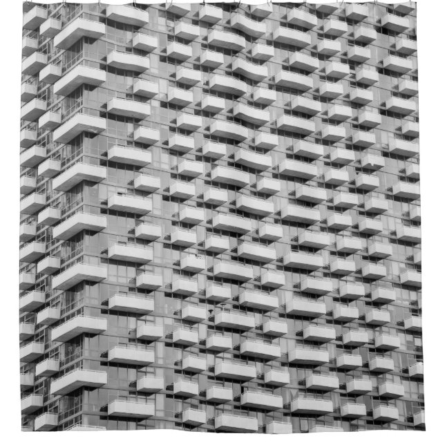 Gray concrete building shower curtain (Front)