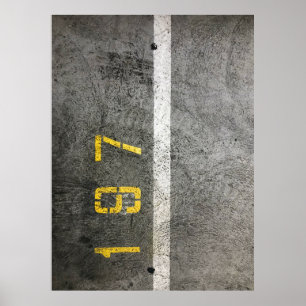 Gray concrete floor with 197 print
