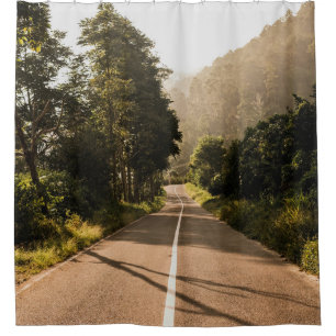 Gray concrete road in the morning shower curtain