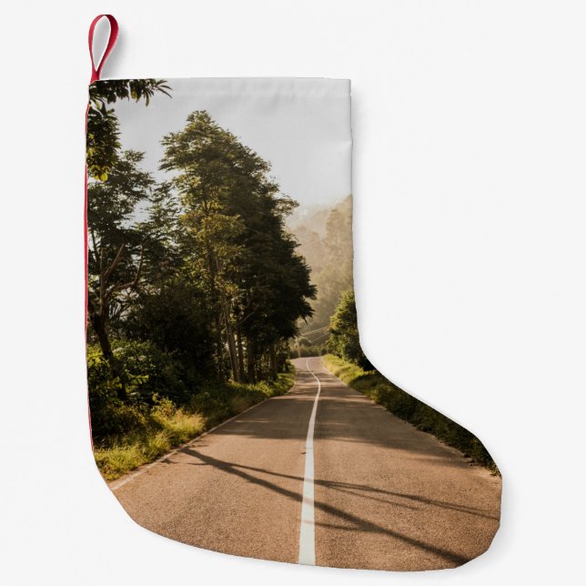 Gray concrete road in the morning small christmas stocking (Front)