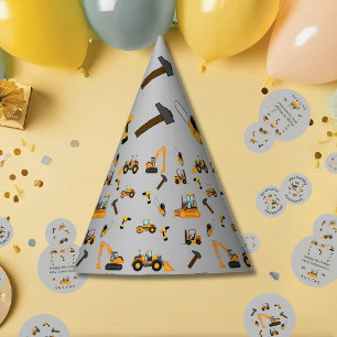 Gray Construction Boy Birthday Bilingual Party Hat