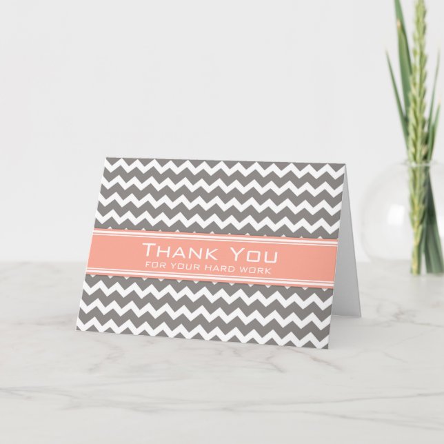 Gray Coral Chevron Employee Anniversary Card (Front)