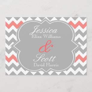Gray Coral Chevron Wedding Invitation