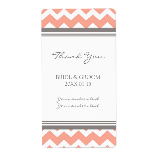 Gray Coral Chevron Wedding Labels (Front)