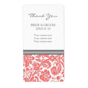 Gray Coral Damask Pattern Wedding Labels