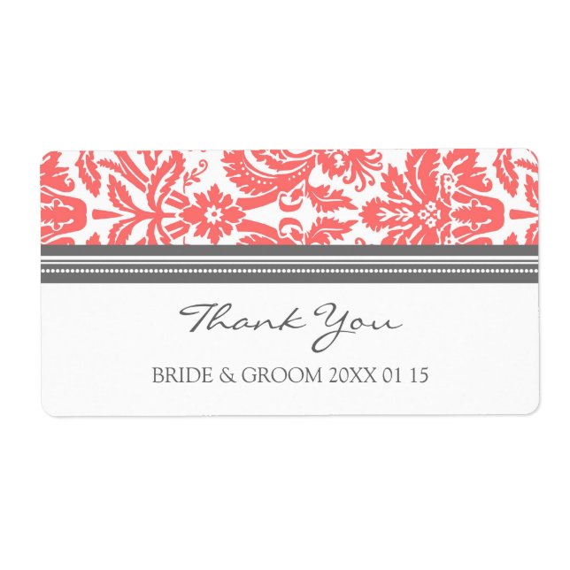 Gray Coral Damask Wedding Labels (Front)