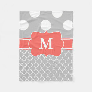Gray Coral Dots Chevron Monogram Blanket