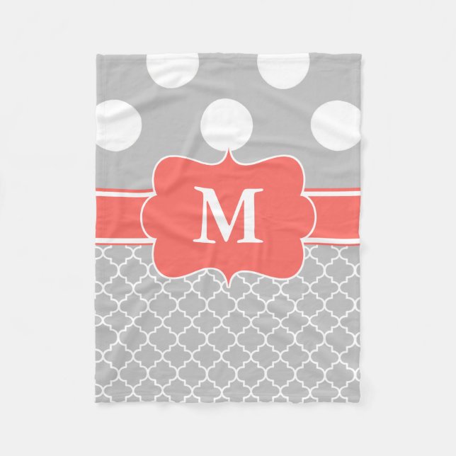 Gray Coral Dots Chevron Monogram Blanket (Front)