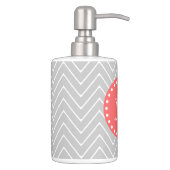 Gray & Coral Modern Chevron Custom Monogram Soap Dispenser And Toothbrush Holder (Right)