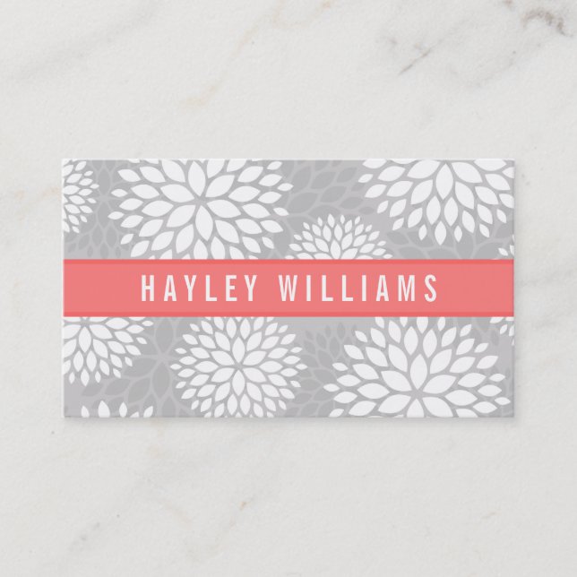 Gray & Coral Modern Floral Business Card (Front)