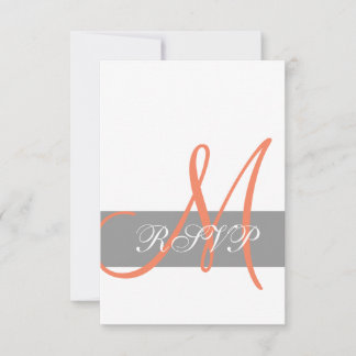 Gray Coral Monogram Wedding RSVP Card