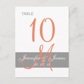 Gray Coral Monogram Wedding Table Card