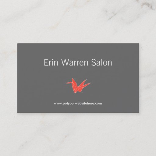 Customizable GRAY &amp; CORAL ORIGAMI CRANE Business Card