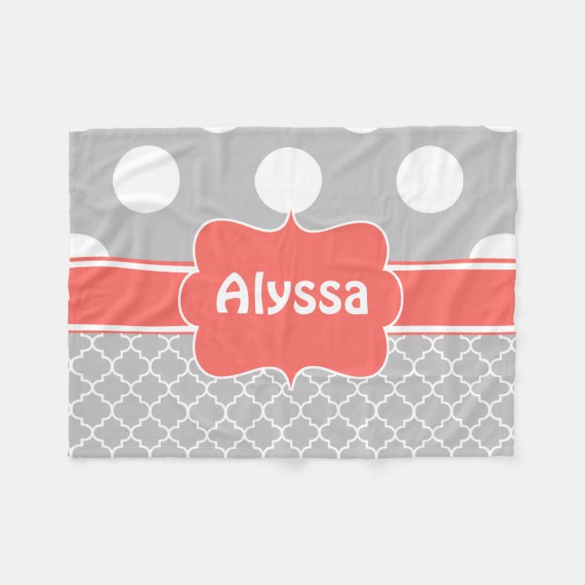 Gray Coral Quatrefoil Monogram Blanket (Front (Horizontal))
