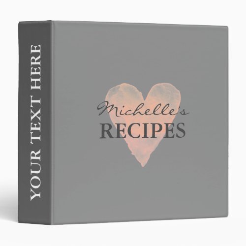 Gray coral watercolor kitchen recipe binder book