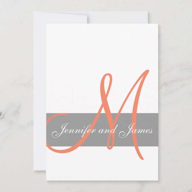 Gray Coral Wedding Invitation | Monogram Names (Front)