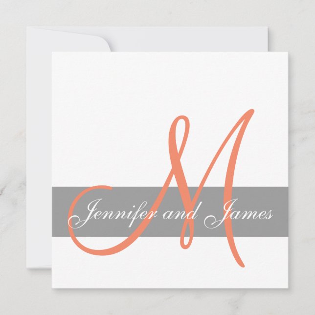 Gray Coral Wedding Invitation | Monogram Names (Front)