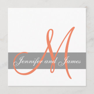Gray Coral Wedding Invitation | Monogram Names