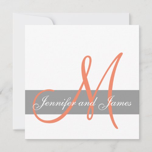 Grey Orange Wedding Invitation | Monogram Names