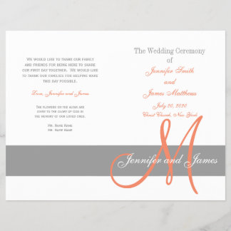 Gray Coral Wedding Program | Monogram