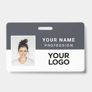 Gray Corporate Employee Photo Name Tag Badge
