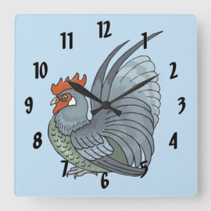 Gray Country Rooster Square Wall Clock