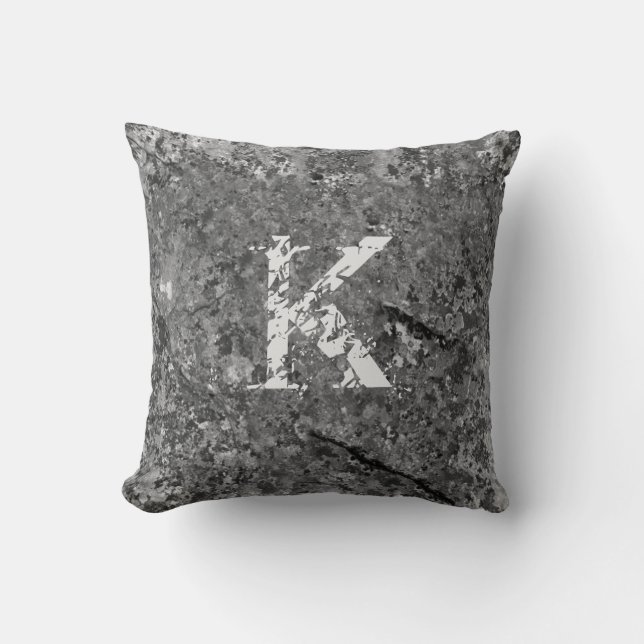 Gray Cracked Natural Rock Texture Custom Monogram Throw Pillow (Front)