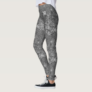 Gray Cracked Natural Rock Texture Monogram Custom Leggings
