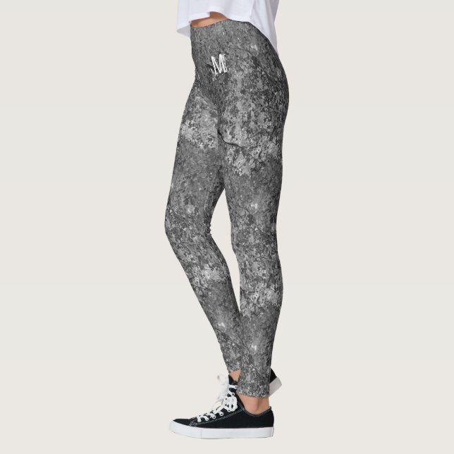 Gray Cracked Natural Rock Texture Monogram Custom Leggings (Left)