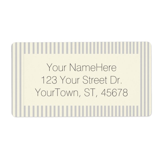 Gray Cream Farmhouse Chic Ticking Stripe Label (Front)