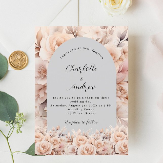 Gray cream floral arch elegant wedding invitation (Creator Uploaded)