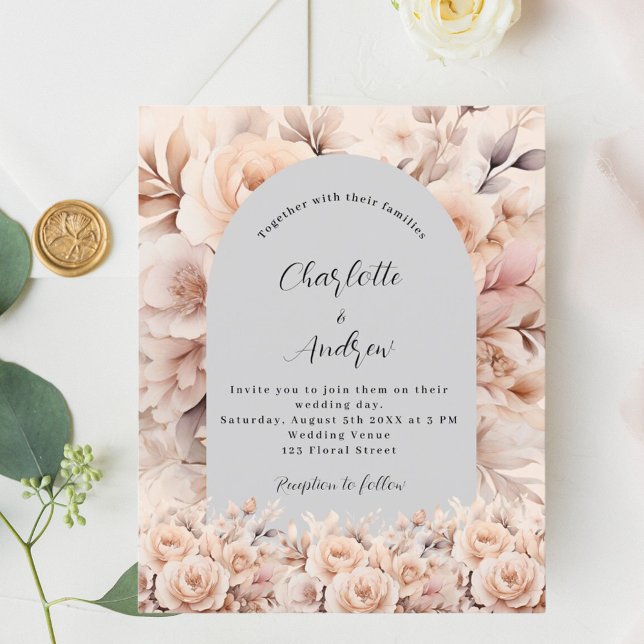 Gray cream floral arch wedding invitation (Creator Uploaded)