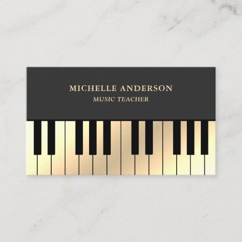 Gray Cream Gold Piano Keyboard Teacher Pianist Business Card
