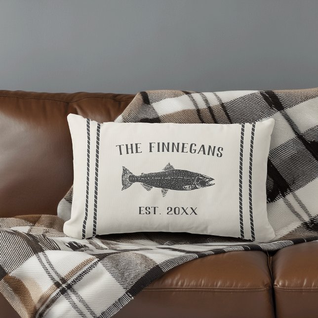 Gray & Cream Rustic Fish Personalized Lumbar Pillow (Creator Uploaded)