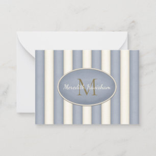 Gray & Cream Stripes Bronze Monogram Custom Note Card