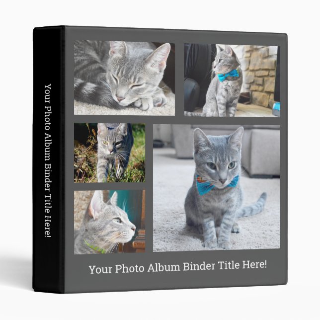 Gray Create Your Own Collage Personalized Photo 3 Ring Binder (Front/Spine)