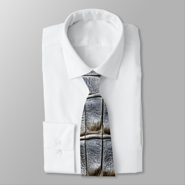Gray Crocodile Alligator Skin Faux Leather Print Neck Tie (Tied)
