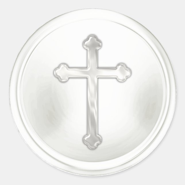 Gray Cross on White Envelope Seal Sticker (Front)