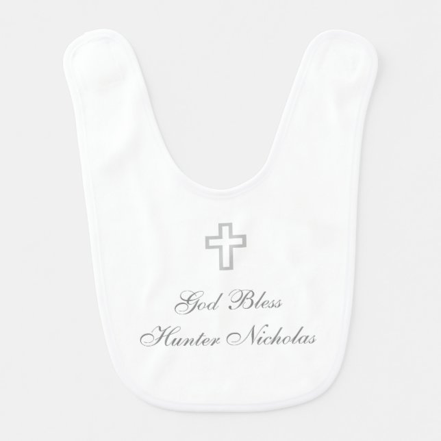 "Gray Cross" Personalized Baby Bib (Front)